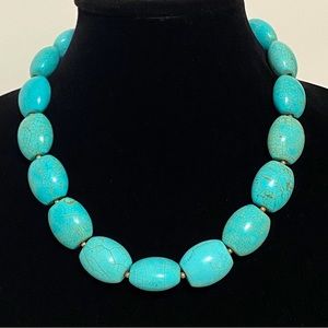 Vintage Chunky 20” Oval Shape Blue Gemstone Sterling Beads and Clasp Necklace